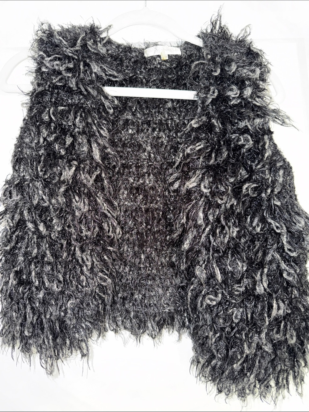 Lucy Paris Black Faux-Fur Shaggy Open Vest